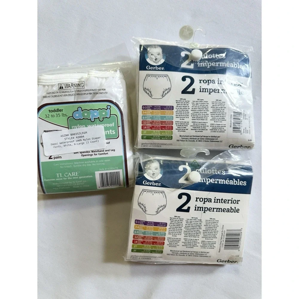 2 New Gerber Waterproof Pants 2T (28-32 Lbs) 3T 32-35 lbs White Toddler & Dappi